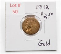 1912 Indian Head $2.50 Gold Coin