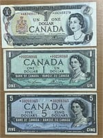 3- Cdn Replacement Bank Notes: $5, $1, $1