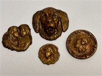 4 Art Nouveau Medals Dog Head, Women, Boy & Girl