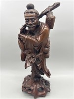 Carved Rosewood Japanese Fisherman Figurine
