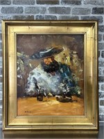 E. Vallo Original Oil on Canvas, Man in Cantina