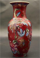 Asian Cloisonné Red Peony Vase