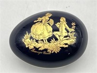 Limoges Black Egg Trinket Box w/ 22k Gold Galant