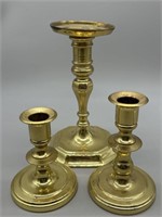 3- Mismatched Vintage Brass Candlesticks, 1 Pillar