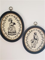 VINTAGE PAIR VICTORIAN CROSS STITCH EMBROIDERY