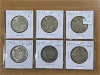 6- Cdn Silver $.50 Cent Coins
