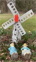 WOODEN WINDMILL  & 2-2FT CONCRETE HOLLAND