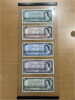 1954 Cdn 5 Bank Note Set ($20,$10,$5,$2,$1)