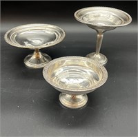 3 STERLING SILVER CANDY DISHES (WEIGHTED)