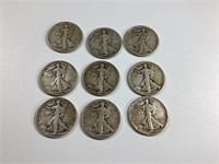 Nine 1930’s Walking Liberty Silver Half Dollars