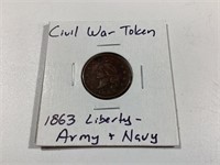 1863 Civil War Token Army and Navy