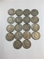 18 Franklin Silver Half Dollars