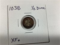 1838 Silver Half Dime,XF