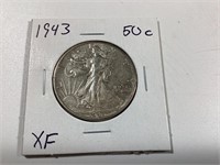1943 Walking Liberty Silver Half Dollar,XF