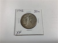 1942 Walking Liberty Silver Half Dollar,XF