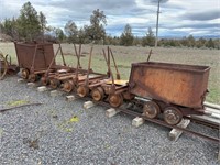 5 ANTIQUE ORE - MINING CARTS WITH RAILS