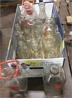 Box of milk jugs & assorted bottles
