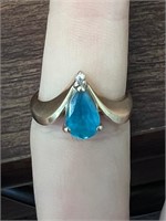 3.97ctw Pear Blue Topaz Diamond Ring 14k Gold