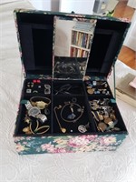 LARGE JEWLERY BOX WITH CONTENTS SOME STERLING