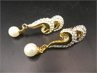 Butler Rhinestone Pearl 2" Earrings