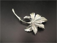 Coro Silver Tone 3" Leaf Brooch