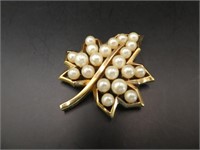 Trifari Pearl 2" Leaf Brooch