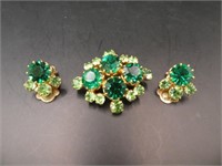 Green Gemstone 1.25" Brooch & Earrings