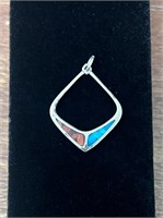 VTG Sterling Turquoise and coral pendant