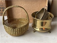 Brass Basket and Planters.