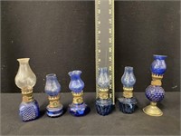Collection of Vintage Cobalt Mini Oil Lamps