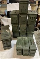 14) Military Metal Green Ammo Boxes 10) Med, 3) SM