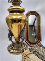 Antique Lamp, Mirror & Nice Cloth