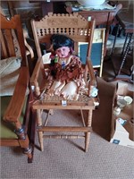 Antique wood high chair w/ Indian doll