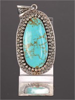 HOB MEXICO STERLING & TURQUOISE PENDANT BIG!