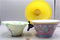 Akro Slag Glass, Chinese Yellow & Asian Expt Bowls