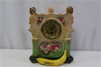 Vtg. Ansonia "Pink Roses" Porcelain Mantel Clock