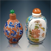 Pair Of Chinese Snuff Bottles With Spoon And Chara
