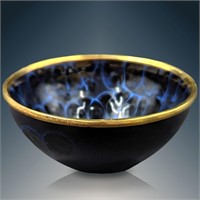 A Black And Blue Glazed Chinese Tea Bowl With A Br