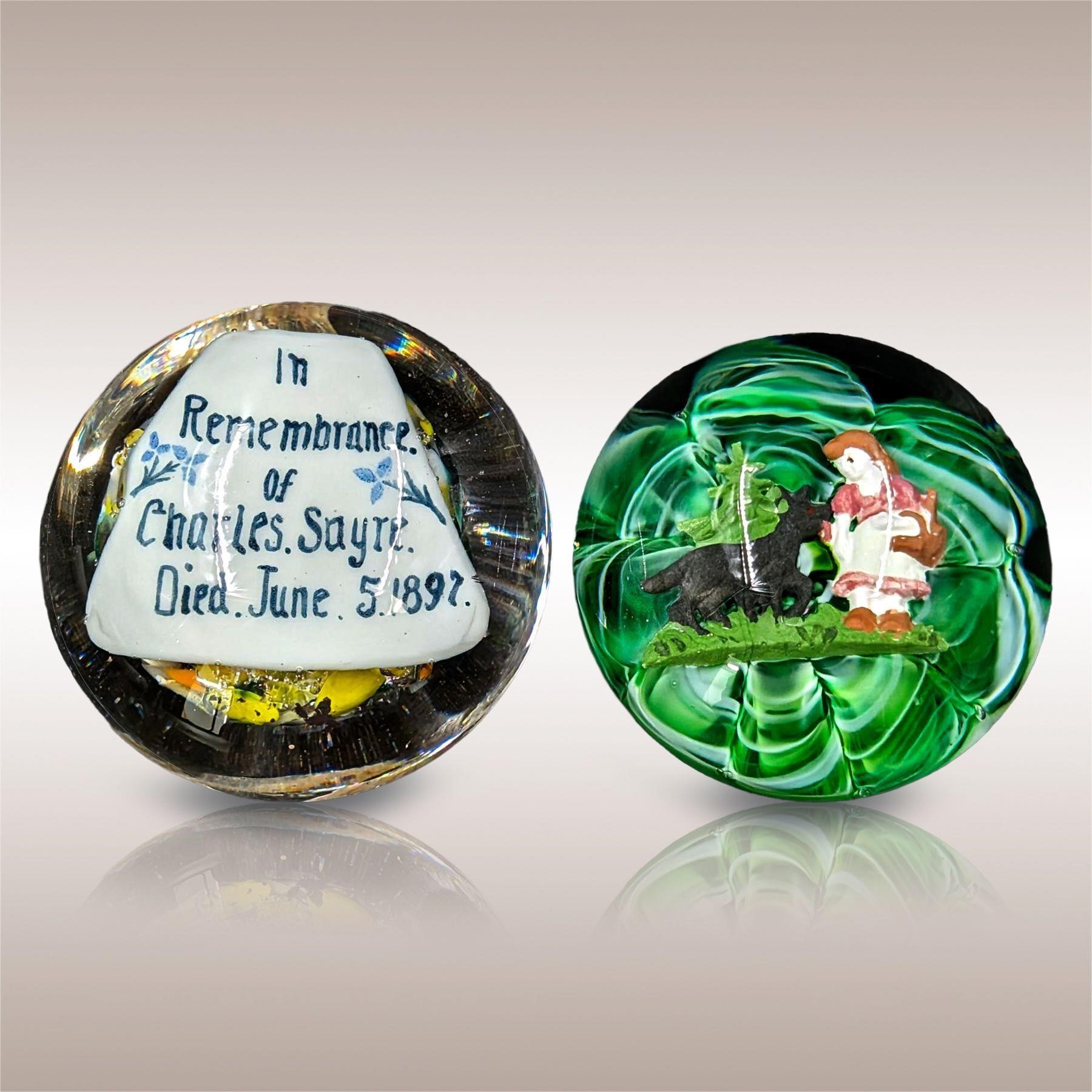 Pair Of Antique Hand Blown Glass Paperweights