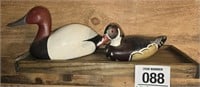 Carved duck decoys (2) lgst 13" w/ shelf