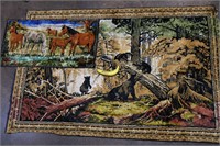 Pair of Tapestries, Black Bear Family & Horses