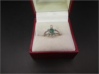 Sterling Silver Green Gemstone Turtle Ring Size 7