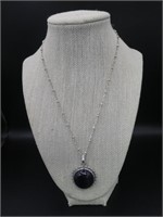 Black Onyx Pendant On 18"  Sterling Silver Chain