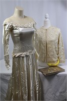Vtg. Satin Wedding Dress, Cavanagh Sequin Cardigan