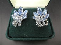 Vintage Blue Crystal 1" Clip On Earrings