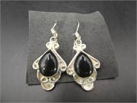 Black Onyx 1.5" Sterling Earrings