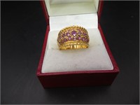 Gold Plated Pink Gemstone Ring Size 7