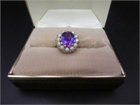 10 K Yellow Gold Amethyst Pearl Ring Size 6