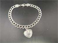 Sterling Silver 7" Bracelet With Puffy Heart Charm