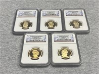 (5) NGC Graded Presidential Dollar Coins